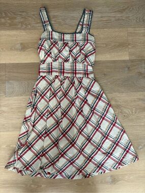 KLOVIS Plaid Smocked Square Neck Midi Sundress Size Small